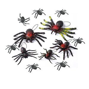 Realistic Simulation Spiders, Rubber Figure Animal Decor Ornaments, 12 pcs